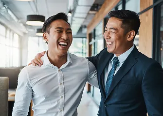 Firefly_A Filipino businessman being congratulated by his boss